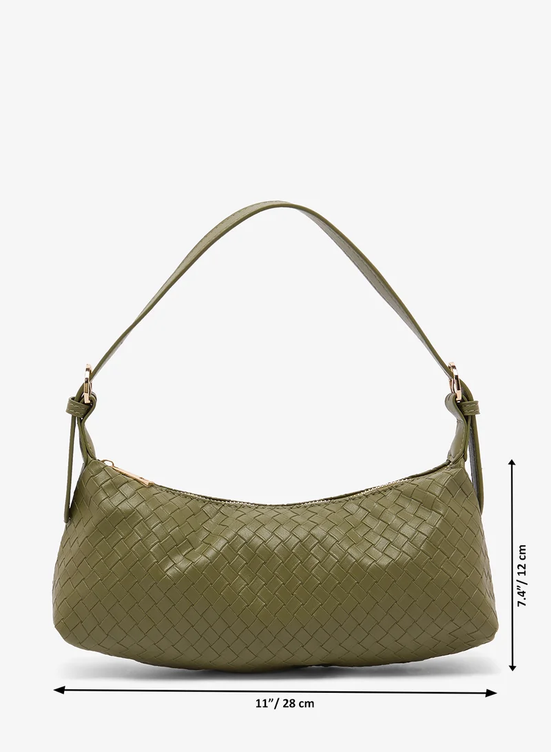 GLAMOROUS LIGHT OLIVE Green Woven Slouch Shoulder Bag for Women | Best Price UAE